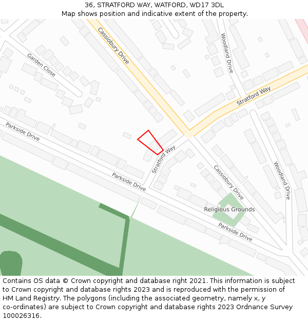 36, STRATFORD WAY, WATFORD, WD17 3DL: Location map and indicative extent of plot