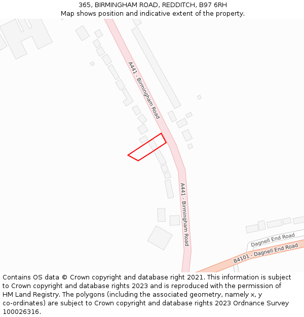 365, BIRMINGHAM ROAD, REDDITCH, B97 6RH: Location map and indicative extent of plot