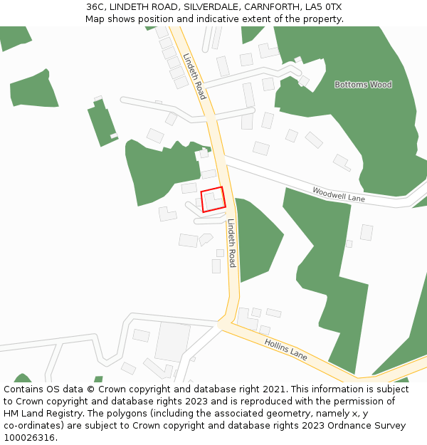 36C, LINDETH ROAD, SILVERDALE, CARNFORTH, LA5 0TX: Location map and indicative extent of plot