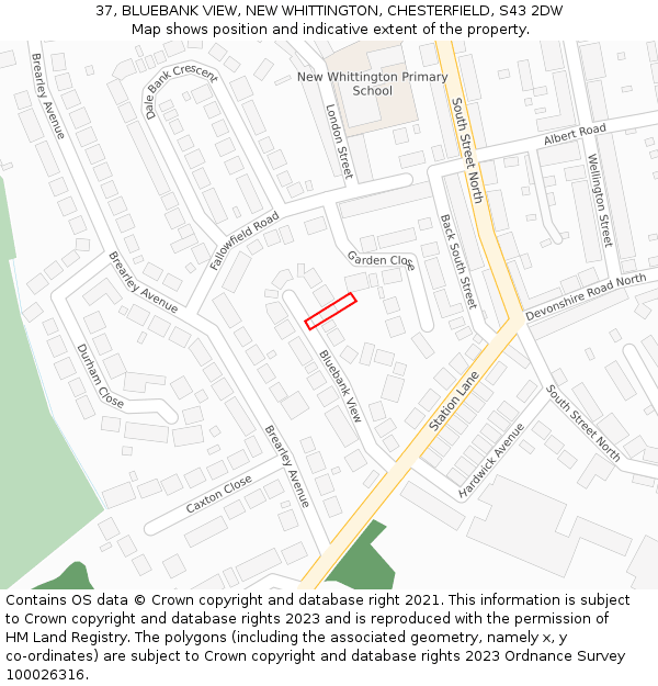 37, BLUEBANK VIEW, NEW WHITTINGTON, CHESTERFIELD, S43 2DW: Location map and indicative extent of plot