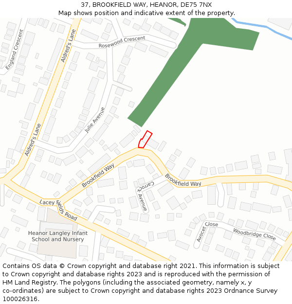 37, BROOKFIELD WAY, HEANOR, DE75 7NX: Location map and indicative extent of plot