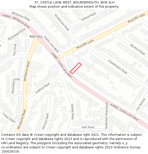 37, CASTLE LANE WEST, BOURNEMOUTH, BH9 3LH: Location map and indicative extent of plot