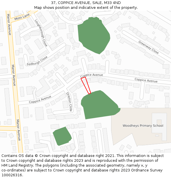 37, COPPICE AVENUE, SALE, M33 4ND: Location map and indicative extent of plot