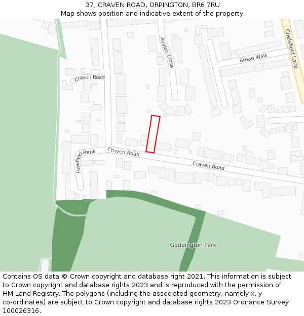 37, CRAVEN ROAD, ORPINGTON, BR6 7RU: Location map and indicative extent of plot