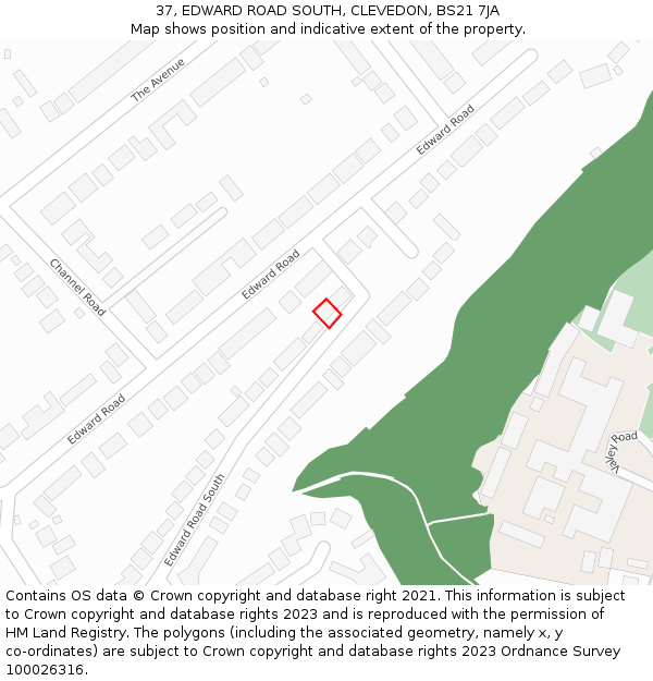 37, EDWARD ROAD SOUTH, CLEVEDON, BS21 7JA: Location map and indicative extent of plot