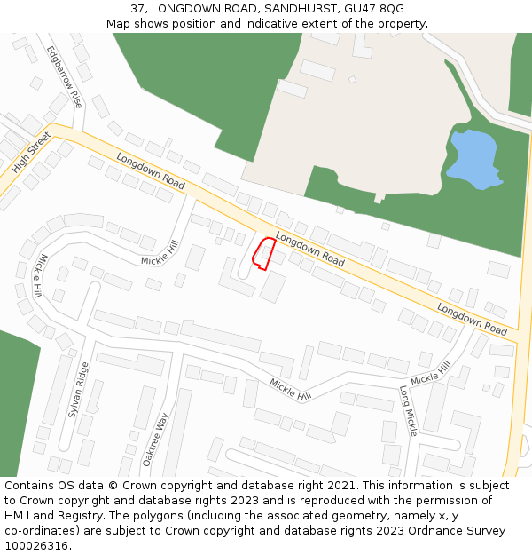 37, LONGDOWN ROAD, SANDHURST, GU47 8QG: Location map and indicative extent of plot