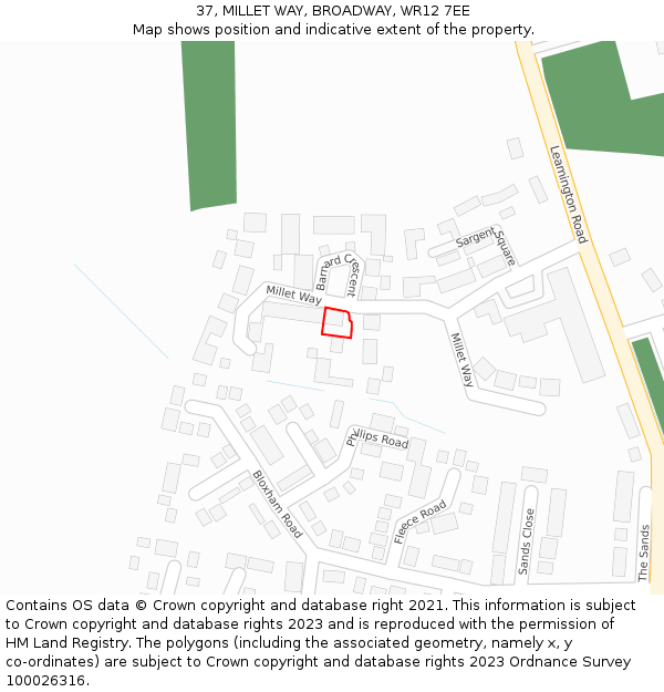 37, MILLET WAY, BROADWAY, WR12 7EE: Location map and indicative extent of plot