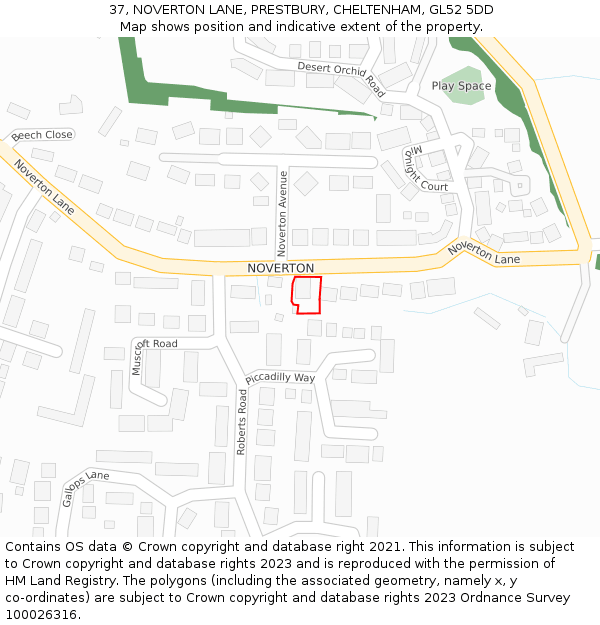 37, NOVERTON LANE, PRESTBURY, CHELTENHAM, GL52 5DD: Location map and indicative extent of plot