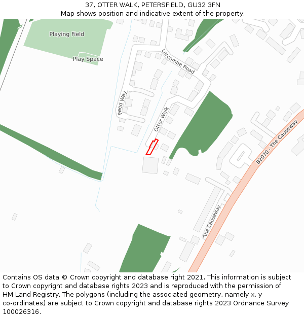 37, OTTER WALK, PETERSFIELD, GU32 3FN: Location map and indicative extent of plot