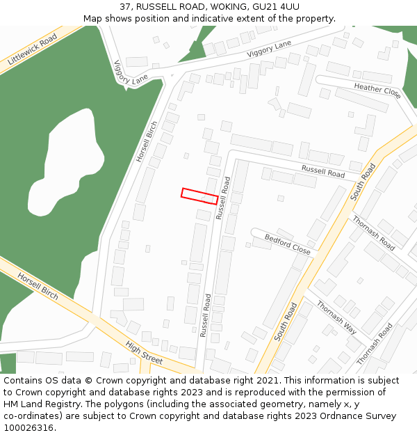 37, RUSSELL ROAD, WOKING, GU21 4UU: Location map and indicative extent of plot