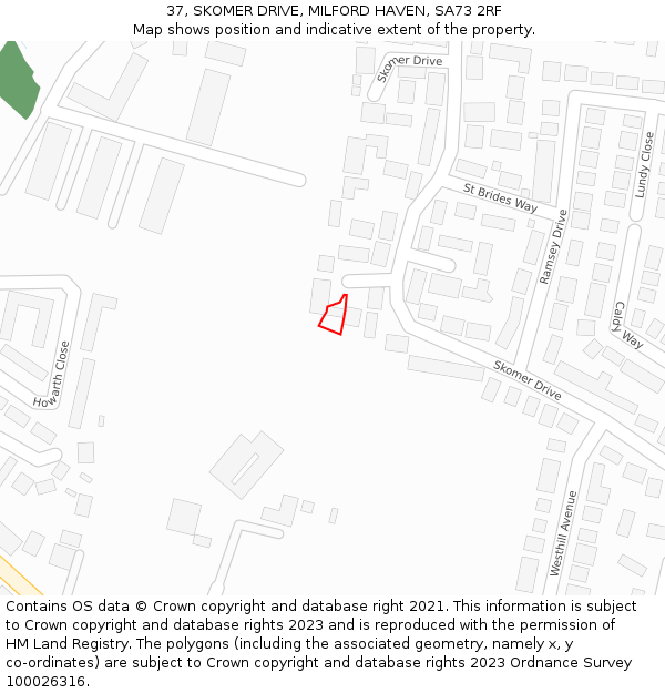 37, SKOMER DRIVE, MILFORD HAVEN, SA73 2RF: Location map and indicative extent of plot