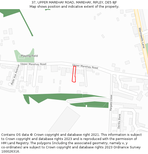 37, UPPER MAREHAY ROAD, MAREHAY, RIPLEY, DE5 8JF: Location map and indicative extent of plot