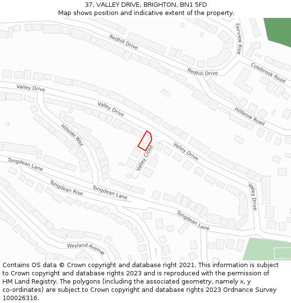 37, VALLEY DRIVE, BRIGHTON, BN1 5FD: Location map and indicative extent of plot