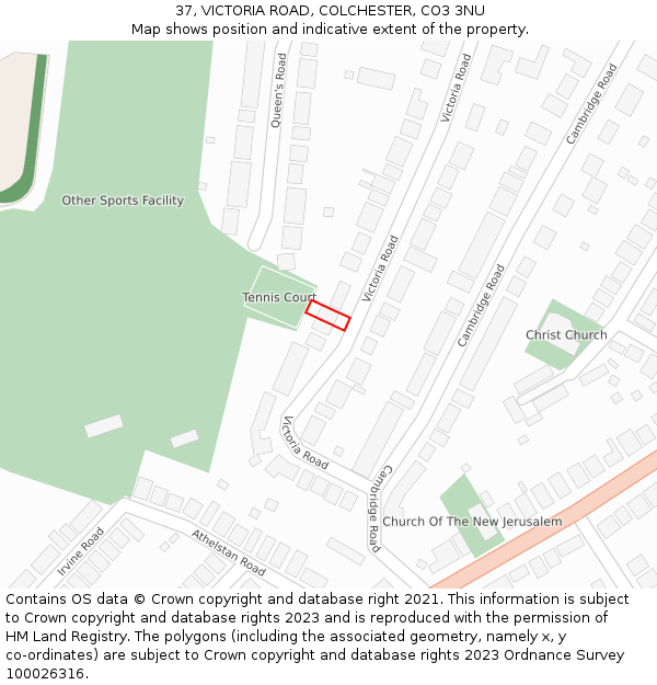 37, VICTORIA ROAD, COLCHESTER, CO3 3NU: Location map and indicative extent of plot