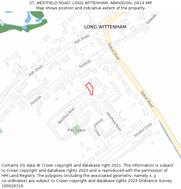 37, WESTFIELD ROAD, LONG WITTENHAM, ABINGDON, OX14 4RF: Location map and indicative extent of plot