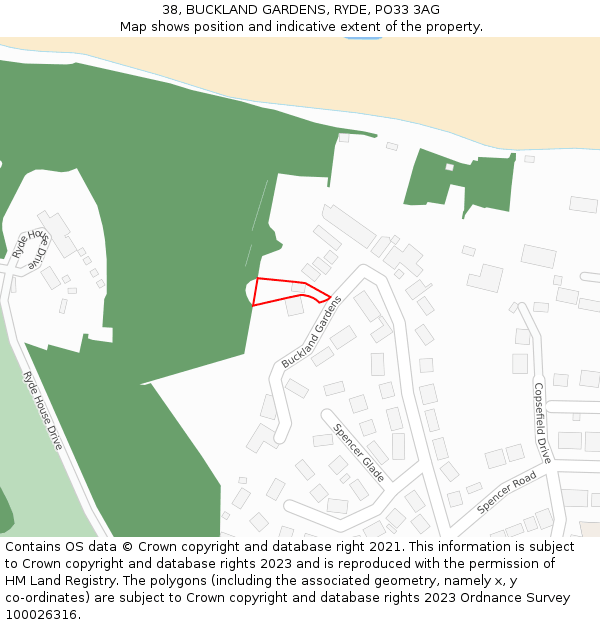 38, BUCKLAND GARDENS, RYDE, PO33 3AG: Location map and indicative extent of plot