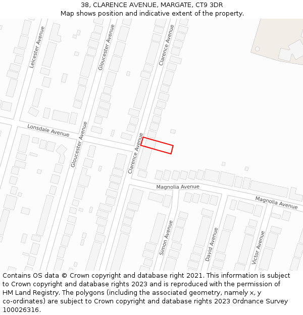 38, CLARENCE AVENUE, MARGATE, CT9 3DR: Location map and indicative extent of plot