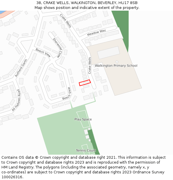 38, CRAKE WELLS, WALKINGTON, BEVERLEY, HU17 8SB: Location map and indicative extent of plot