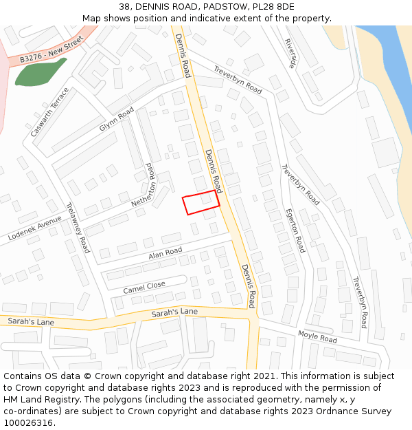 38, DENNIS ROAD, PADSTOW, PL28 8DE: Location map and indicative extent of plot