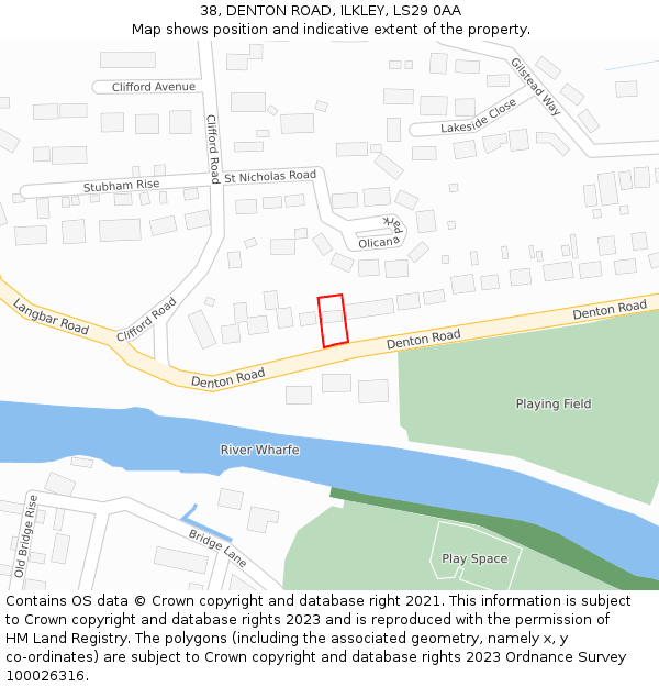 38, DENTON ROAD, ILKLEY, LS29 0AA: Location map and indicative extent of plot