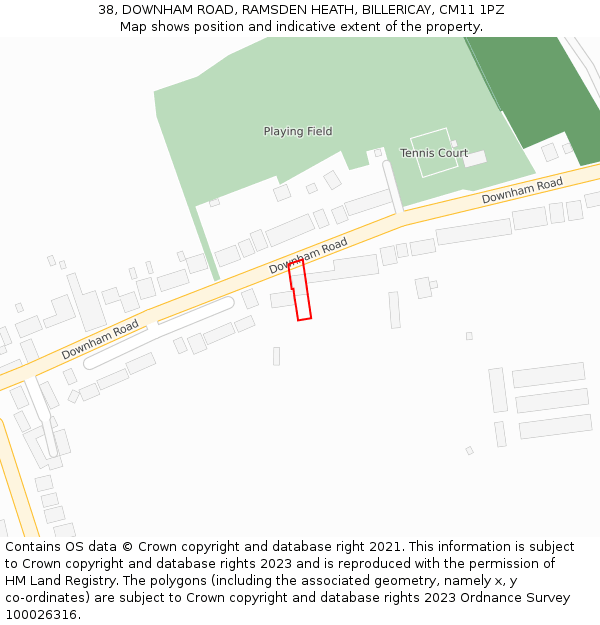 38, DOWNHAM ROAD, RAMSDEN HEATH, BILLERICAY, CM11 1PZ: Location map and indicative extent of plot