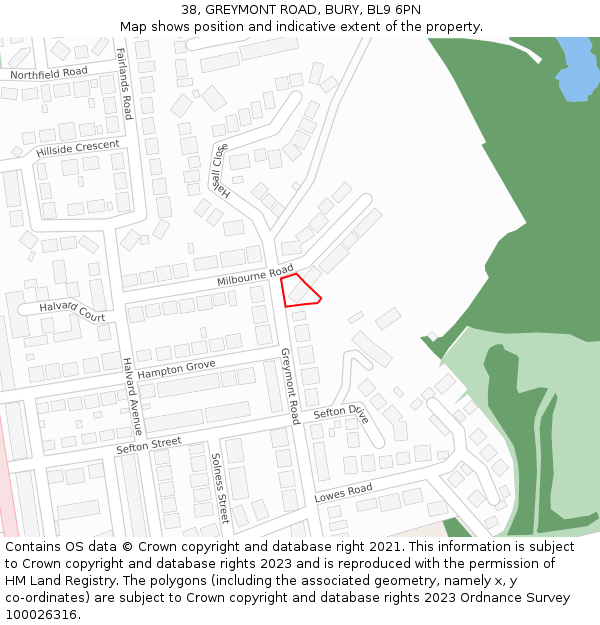 38, GREYMONT ROAD, BURY, BL9 6PN: Location map and indicative extent of plot