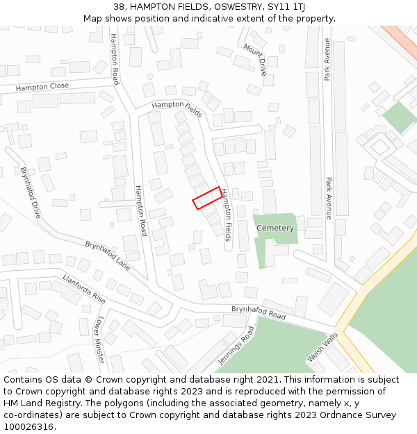 38, HAMPTON FIELDS, OSWESTRY, SY11 1TJ: Location map and indicative extent of plot