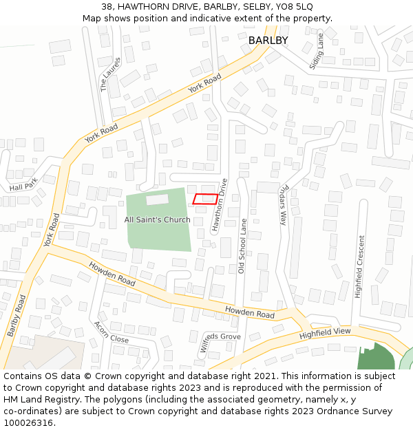 38, HAWTHORN DRIVE, BARLBY, SELBY, YO8 5LQ: Location map and indicative extent of plot