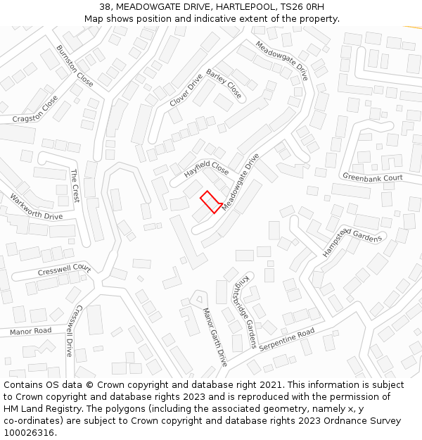 38, MEADOWGATE DRIVE, HARTLEPOOL, TS26 0RH: Location map and indicative extent of plot