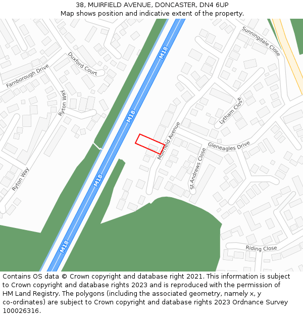 38, MUIRFIELD AVENUE, DONCASTER, DN4 6UP: Location map and indicative extent of plot