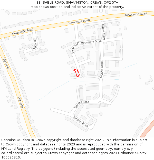 38, SABLE ROAD, SHAVINGTON, CREWE, CW2 5TH: Location map and indicative extent of plot