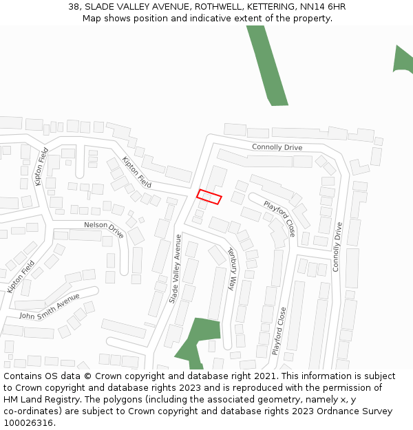 38, SLADE VALLEY AVENUE, ROTHWELL, KETTERING, NN14 6HR: Location map and indicative extent of plot