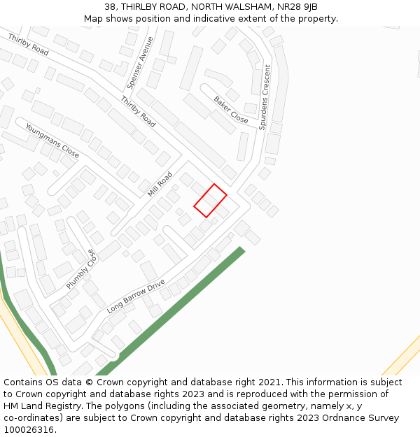 38, THIRLBY ROAD, NORTH WALSHAM, NR28 9JB: Location map and indicative extent of plot