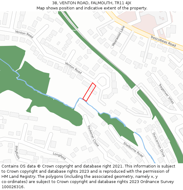 38, VENTON ROAD, FALMOUTH, TR11 4JX: Location map and indicative extent of plot