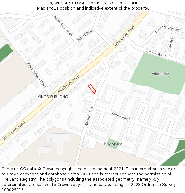 38, WESSEX CLOSE, BASINGSTOKE, RG21 3NP: Location map and indicative extent of plot