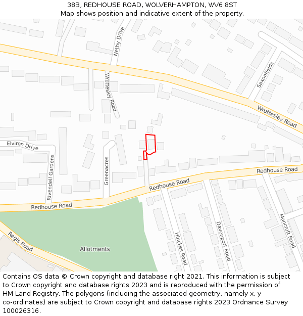 38B, REDHOUSE ROAD, WOLVERHAMPTON, WV6 8ST: Location map and indicative extent of plot