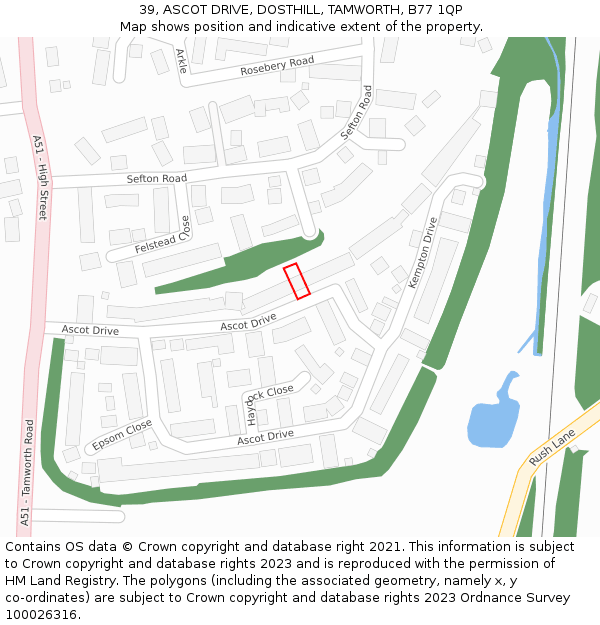 39, ASCOT DRIVE, DOSTHILL, TAMWORTH, B77 1QP: Location map and indicative extent of plot