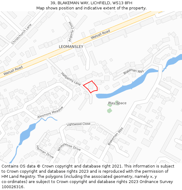 39, BLAKEMAN WAY, LICHFIELD, WS13 8FH: Location map and indicative extent of plot