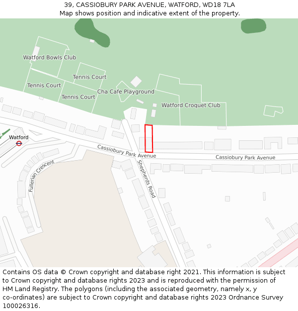 39, CASSIOBURY PARK AVENUE, WATFORD, WD18 7LA: Location map and indicative extent of plot