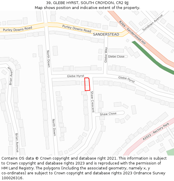 39, GLEBE HYRST, SOUTH CROYDON, CR2 9JJ: Location map and indicative extent of plot