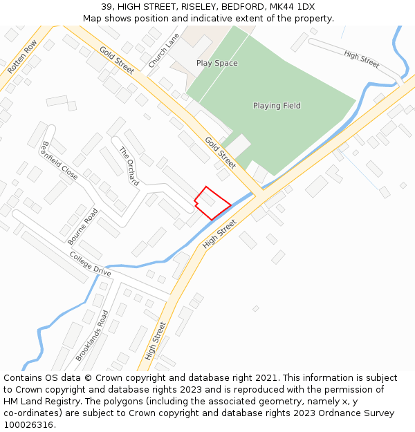 39, HIGH STREET, RISELEY, BEDFORD, MK44 1DX: Location map and indicative extent of plot