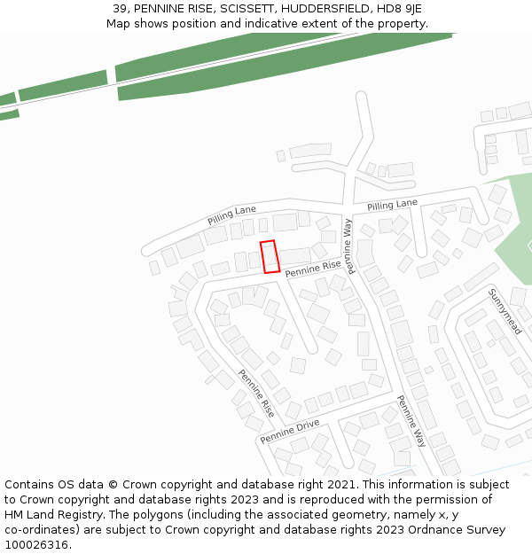 39, PENNINE RISE, SCISSETT, HUDDERSFIELD, HD8 9JE: Location map and indicative extent of plot