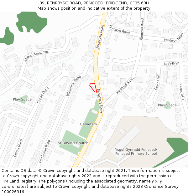 39, PENPRYSG ROAD, PENCOED, BRIDGEND, CF35 6RH: Location map and indicative extent of plot