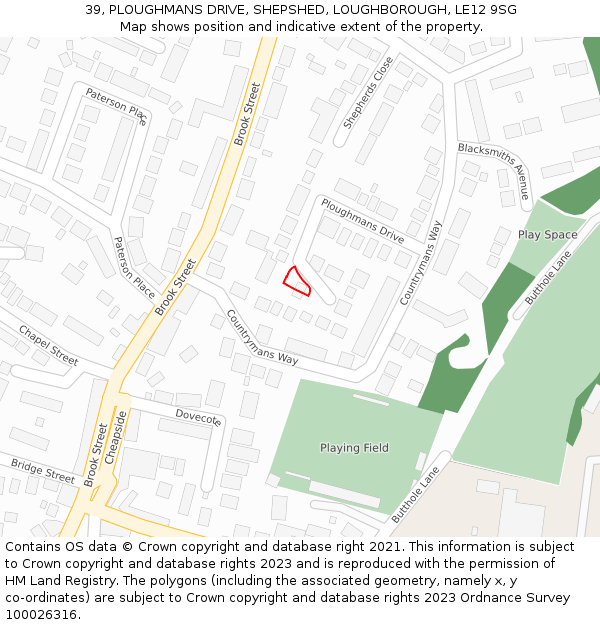 39, PLOUGHMANS DRIVE, SHEPSHED, LOUGHBOROUGH, LE12 9SG: Location map and indicative extent of plot