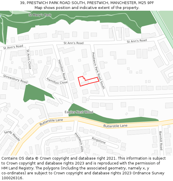 39, PRESTWICH PARK ROAD SOUTH, PRESTWICH, MANCHESTER, M25 9PF: Location map and indicative extent of plot