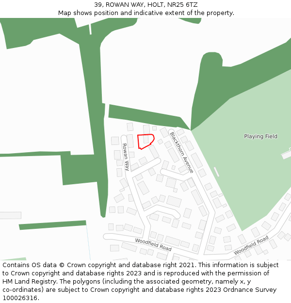 39, ROWAN WAY, HOLT, NR25 6TZ: Location map and indicative extent of plot