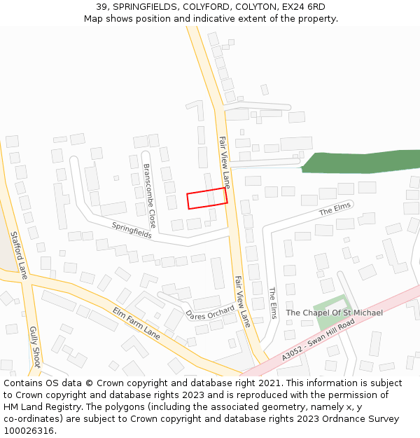 39, SPRINGFIELDS, COLYFORD, COLYTON, EX24 6RD: Location map and indicative extent of plot