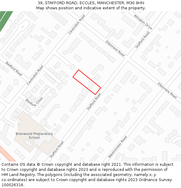 39, STAFFORD ROAD, ECCLES, MANCHESTER, M30 9HN: Location map and indicative extent of plot