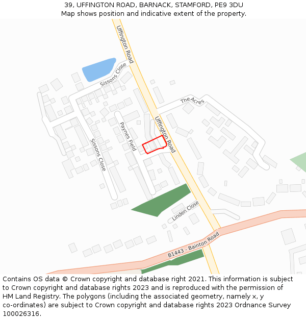 39, UFFINGTON ROAD, BARNACK, STAMFORD, PE9 3DU: Location map and indicative extent of plot