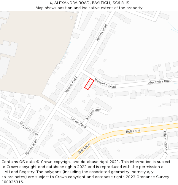 4, ALEXANDRA ROAD, RAYLEIGH, SS6 8HS: Location map and indicative extent of plot